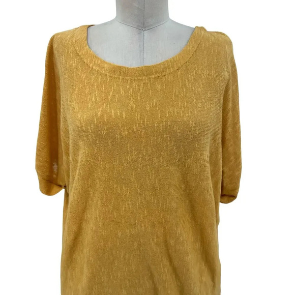 Eileen Fisher Golden Yellow Linen Blend Short Sleeve Sweater Petite‎ Medium PM - Picture 3 of 11